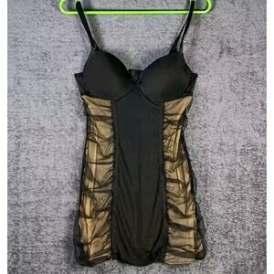 Essentials ABS Dress Women Small Black Gold Mesh Sheer Bodycon Sexy Club